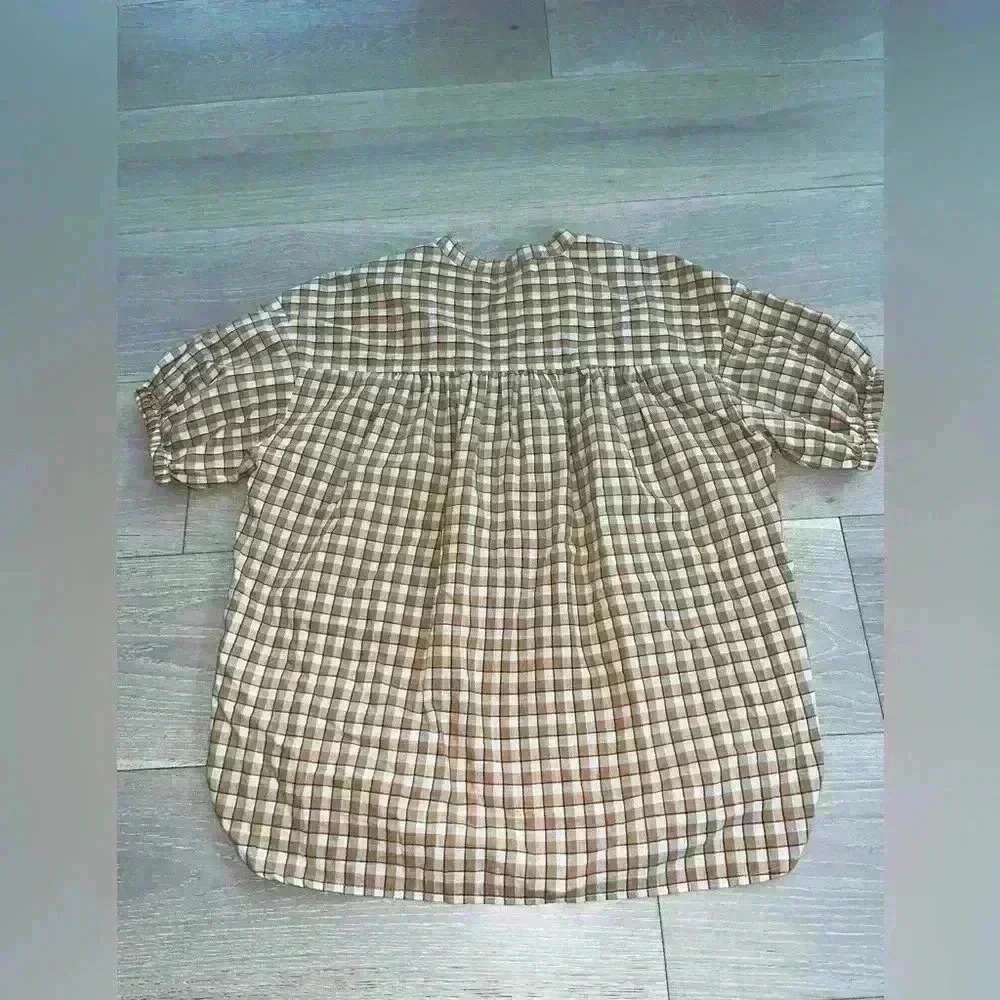 Madewell Crinkle Cotton Bubble-Sleeve Popover Shirt in Check XS - Picture 6 of 10